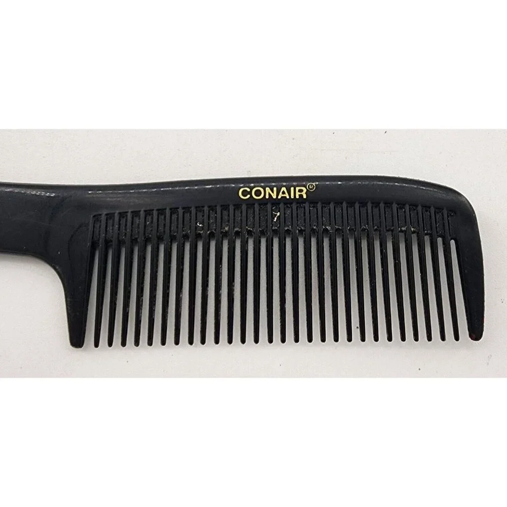 Conair Vintage Wide Tooth Hair Comb Plastic Handle Detangler Black 70s Pocket 8